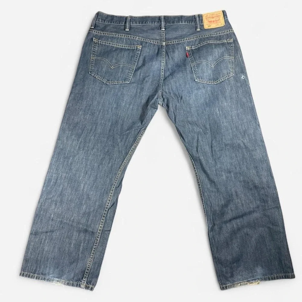 Levi's 569 Loose Straight Dark Wash Jeans Distressed Size 40x30 Stretch